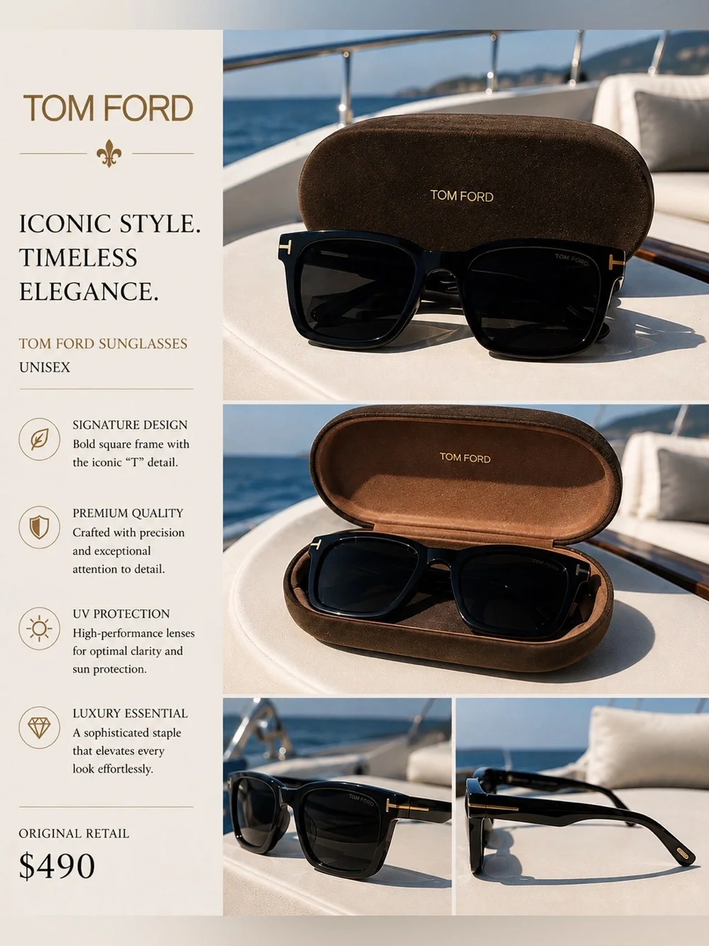 Tom Ford Black Sunglasses with Brown Case